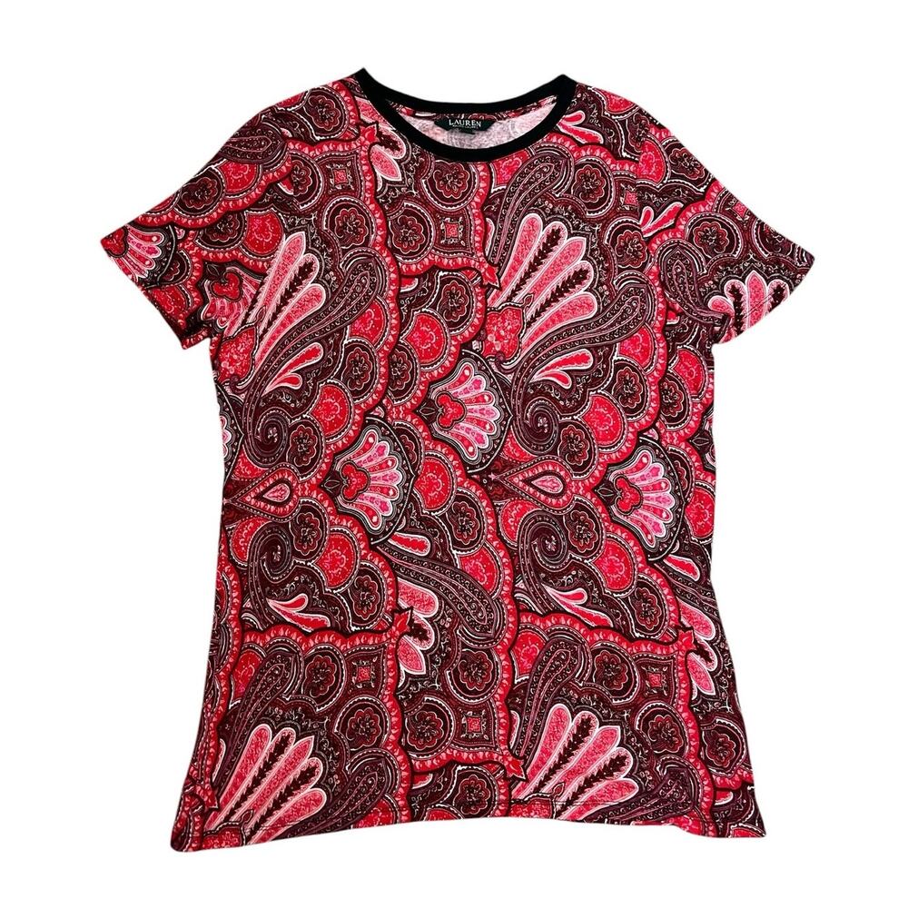Lauren Ralph Lauren Paisley Short Sleeve Top Crew Neck Linen Boho Casual 2X